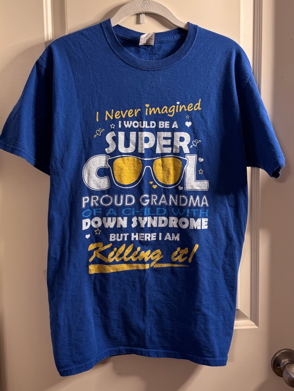 Fruit of the Loom Royal Blue 'Super Cool Proud Down syndrome Grandma' GraphicTee